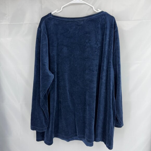 J Jill Pure Women 4X Velvet Top Long Sleeve Boat Neck Soft Holiday Blouse Blue - Picture 2 of 8